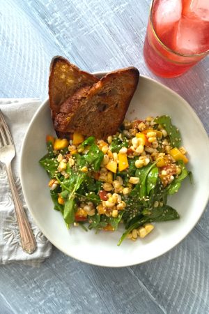 Arugula, Peach & Fresh Corn Salad | In Jennie's Kitchen